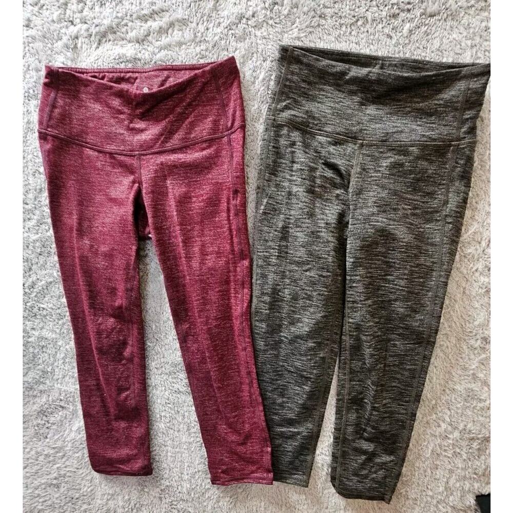 ATHLETA - 2 PAIRS Chaturanga Capri Leggings Black & Maroon Heather XXS